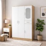 3 Door Wardrobe with Mirror – Black Oak - MW109E