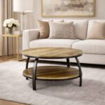 Coffee Table Round Two Tier Brown and Black - Image 2