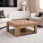 Coffee Table Wood Upholstered Top - Brown - Image 2