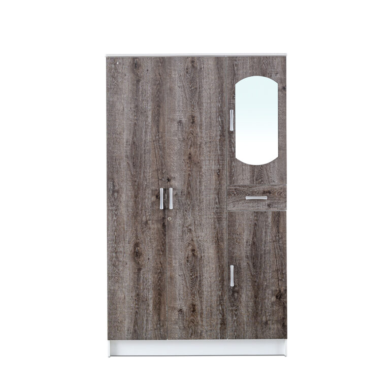 3 Door Wardrobe with Mirror - Black Oak