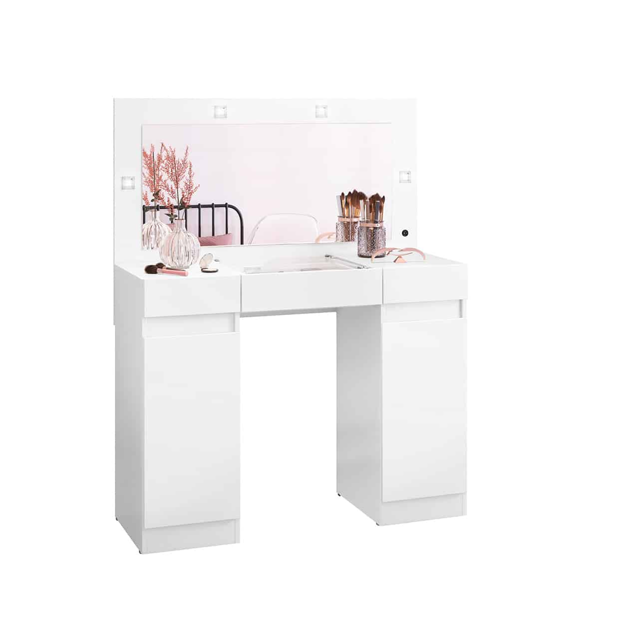 Five Mirrored Drawers Dressing Table with XL Portrait Vanity Mirror with  Lights – VANITY LIVING