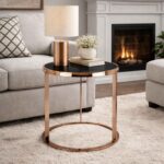 Rose Gold Round Black Glass Side Table - Image 2