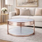 Rose Gold White Stone Round Coffee Table - Image 2