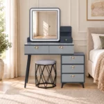 Grey And White Dressing Table with Stool And Lights