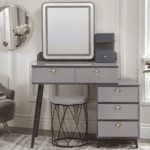 Grey And White Dressing Table with Stool And Lights - Image 2