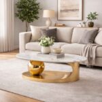 Abstract Golden Ball Coffee Table - White + Gold - Image 2