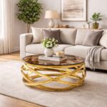 Rose Gold Round Abstract Coffee Table - Image 2