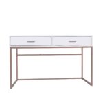 Modern White Table with Bronze Frame and Dual Drawers - MW232