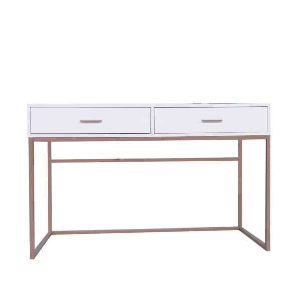 Modern White Table with Bronze Frame and Dual Drawers - MW232