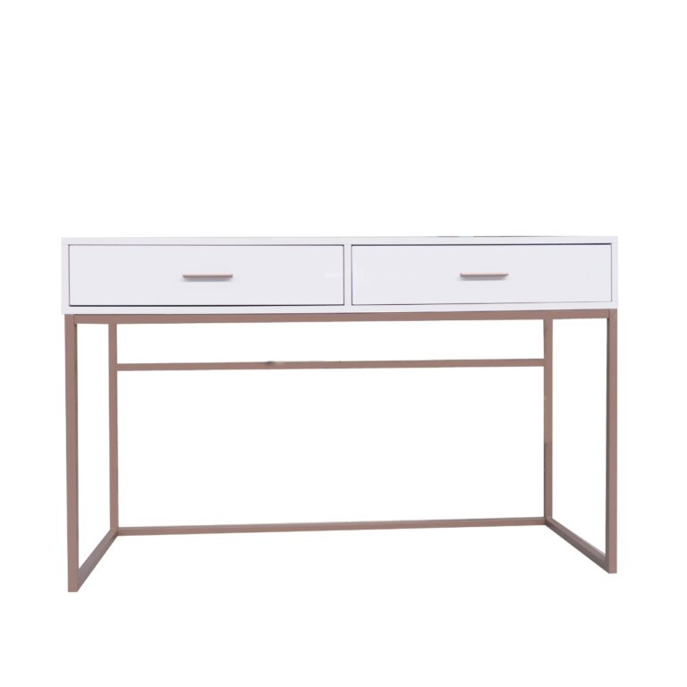 Modern White Table with Bronze Frame and Dual Drawers - MW232