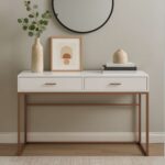 Modern White Table with Bronze Frame and Dual Drawers - MW232 - Image 4