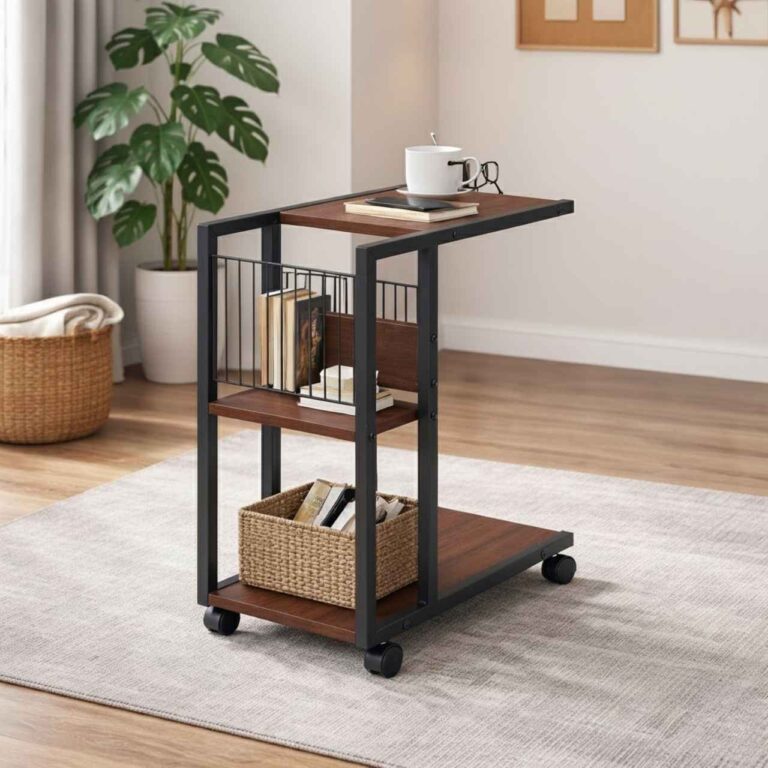 Rustic Side Table With Wheels (1)