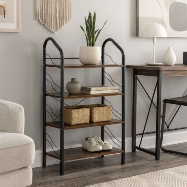 Industrial-Style Metal and Wood Shelf Stand