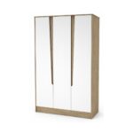 Modern 3 Door Wardrobe - Oak Ash and Snow White
