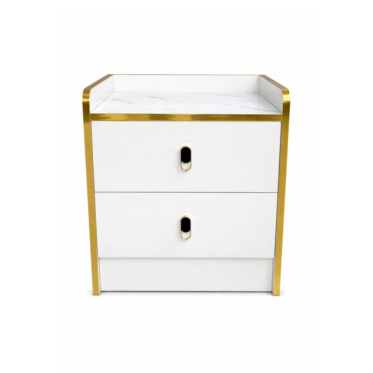 MW341 Modern White Nightstand With Gold Accents - Image 1