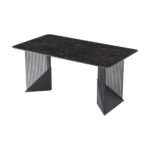 Black Marble Dining Table with Modern Metal Base