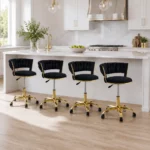 Set of 4 Gold Frame Bar Chairs With Wheels – Stylish & Functional