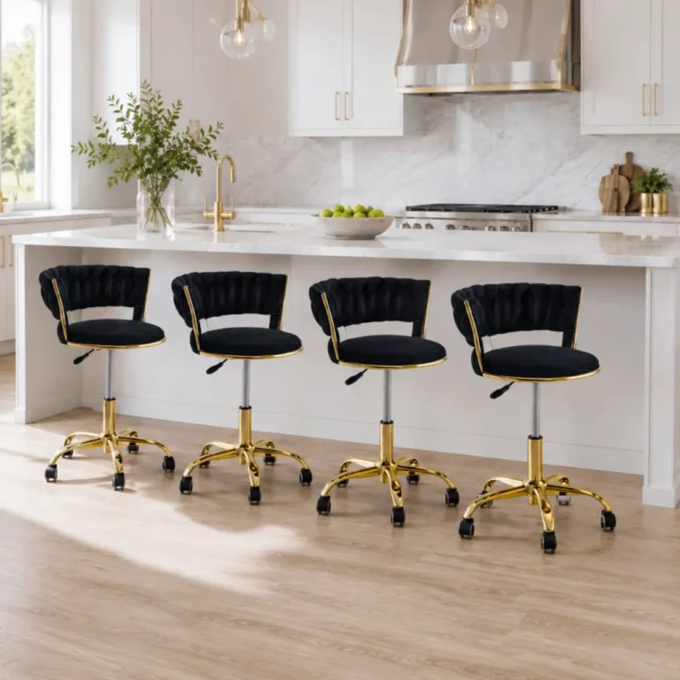 Set of 4 Gold Frame Bar Chairs With Wheels – Stylish & Functional