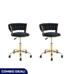 Set of 2 Stylish Gold Frame Bar Chair With Wheels - Available in 3 Colours
