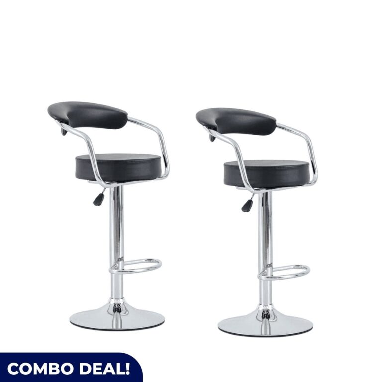 Set of 2 Round Bar Stools – Black