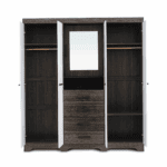 Modern 5-Door Wardrobe with Mirror – White & Oak- MW797 - Image 2