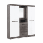 Modern 5-Door Wardrobe with Mirror – White & Oak- MW797 - Image 3