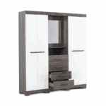 Modern 5-Door Wardrobe with Mirror – White & Oak- MW797 - Image 5
