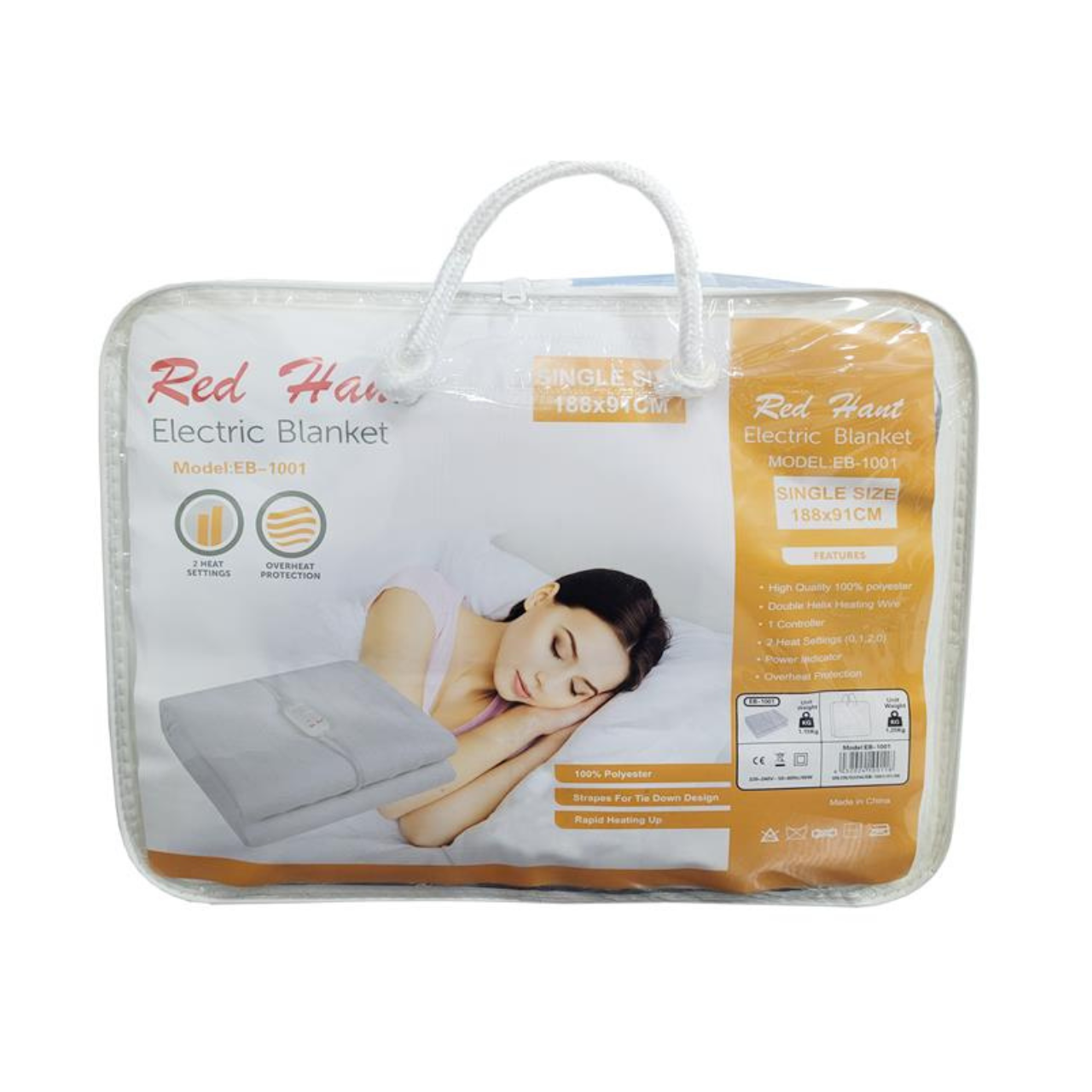 EB1001 Red Hant - Tie Down Single Electric Blanket - EB1001
