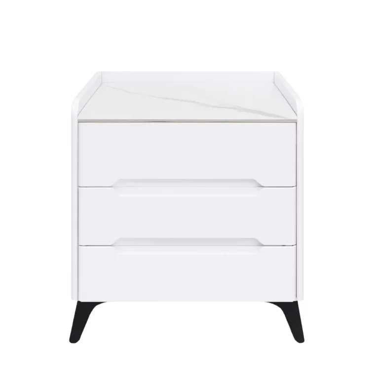 Marble Top White Three-Drawer Nightstand – MW443