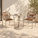 3-Piece Outdoor Dining Set with Pedestal Table – Brown & Champagne, MWOUT4
