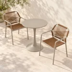 3-Piece Outdoor Dining Set with Pedestal Table – Brown & Champagne, MWOUT4
