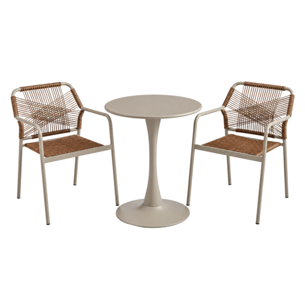 3-Piece Outdoor Dining Set with Pedestal Table – Brown & Champagne, MWOUT4