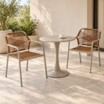 3-Piece Outdoor Dining Set with Pedestal Table – Brown & Champagne, MWOUT4