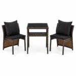 3-Piece Outdoor Rattan Dining Set with Black Cushions, MWOUT7