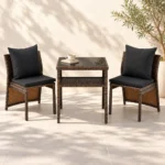 3-Piece Outdoor Rattan Dining Set with Black Cushions, MWOUT7 - Image 7