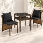 3-Piece Outdoor Rattan Dining Set with Black Cushions, MWOUT7 - Image 6