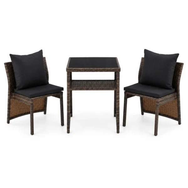 3-Piece Outdoor Rattan Dining Set with Black Cushions, MWOUT7