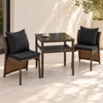 3-Piece Outdoor Rattan Dining Set with Black Cushions, MWOUT7 - Image 5