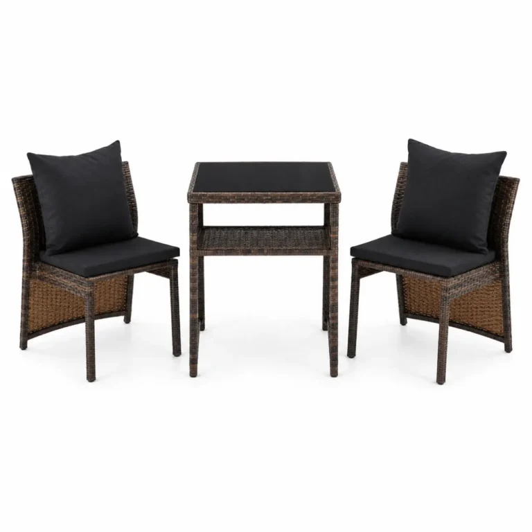 3-Piece Outdoor Rattan Dining Set with Black Cushions, MWOUT7
