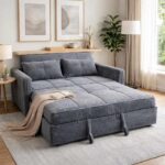 2 Seater Corduroy Pull-Out Sofa Bed – Grey / Olive – MWC222 - Image 4