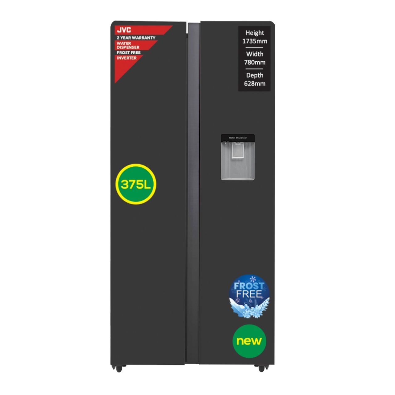 WGNRFSSWB4S (1) JVC - 375L Side-by-Side Refrigerator with Water Dispenser - WGNRFSSWB4S