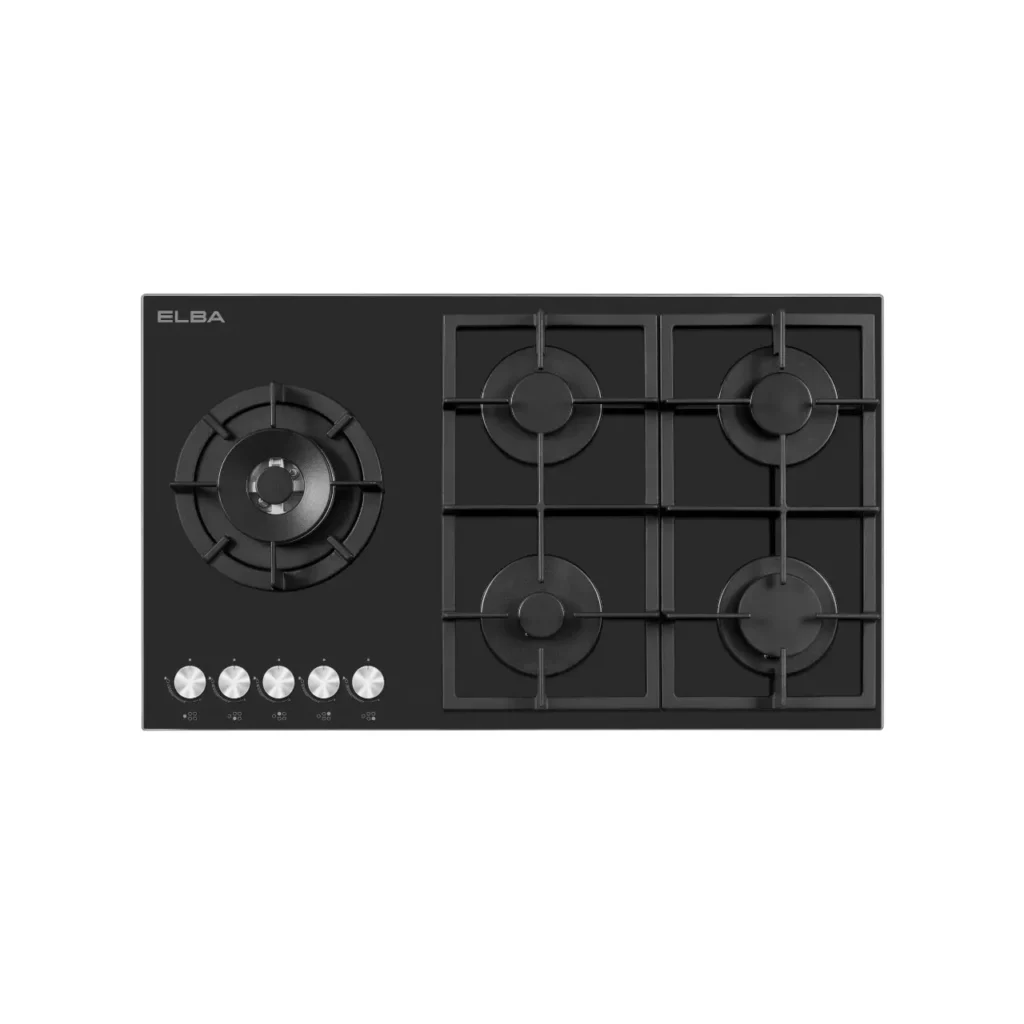 ELBA 90cm 5 Gas Burner Gas On Glass Hob (Black)- 04/T90-565G