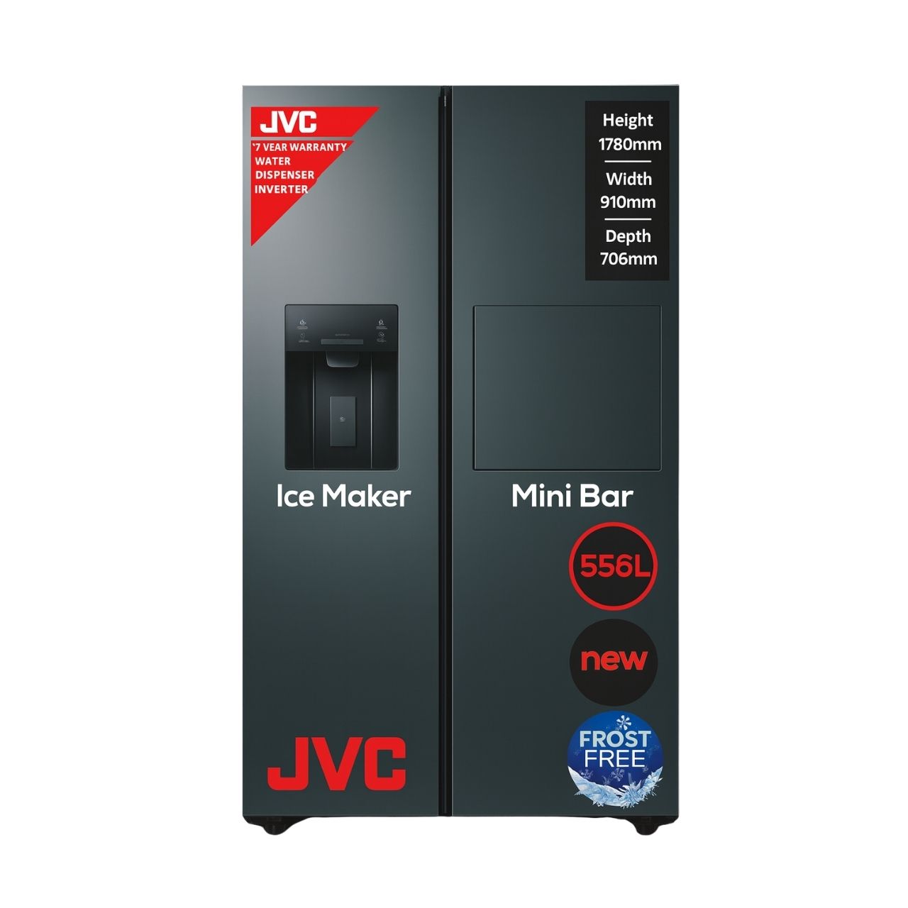JVC – 556L Side-by-Side Refrigerator with Water Dispenser – WGNRFSSIB5S JVC – 556L Side-by-Side Refrigerator with Water Dispenser – WGNRFSSIB5S