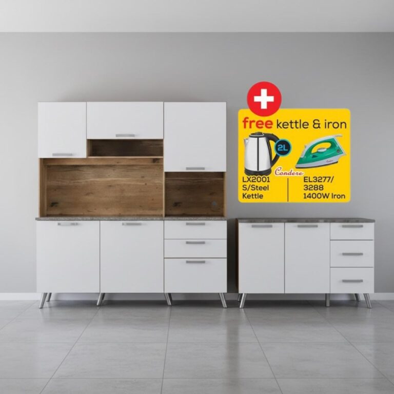 Ferrara 2-Piece Kitchen Set – UK Oak + Snow White + FREE Kettle & Iron