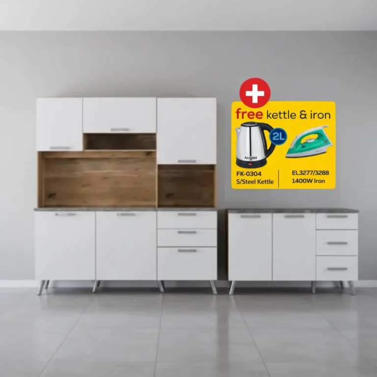 Ferrara 2-Piece Kitchen Set – UK Oak + Snow White + FREE Kettle & Iron