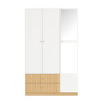 Stylish 3 Door Wardrobe with Mirrors - White + Woodgrain
