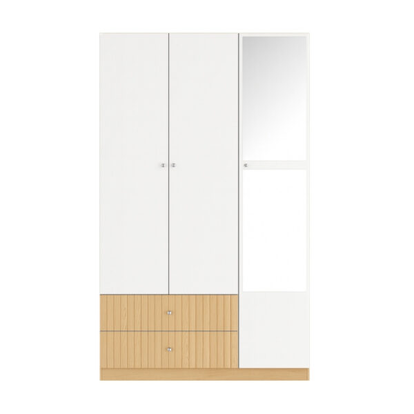 Stylish 3 Door Wardrobe with Mirrors - White + Woodgrain