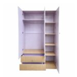 Stylish 3 Door Wardrobe with Mirrors - White + Woodgrain - Image 2