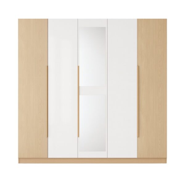 Signature Series 5 Door Wardrobe – White + Woodgrain
