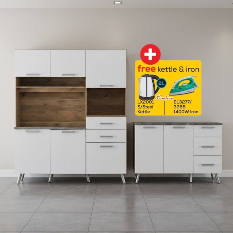 2-Piece Kitchen Set – UK Oak + Snow White (FREE Kettle & Iron)